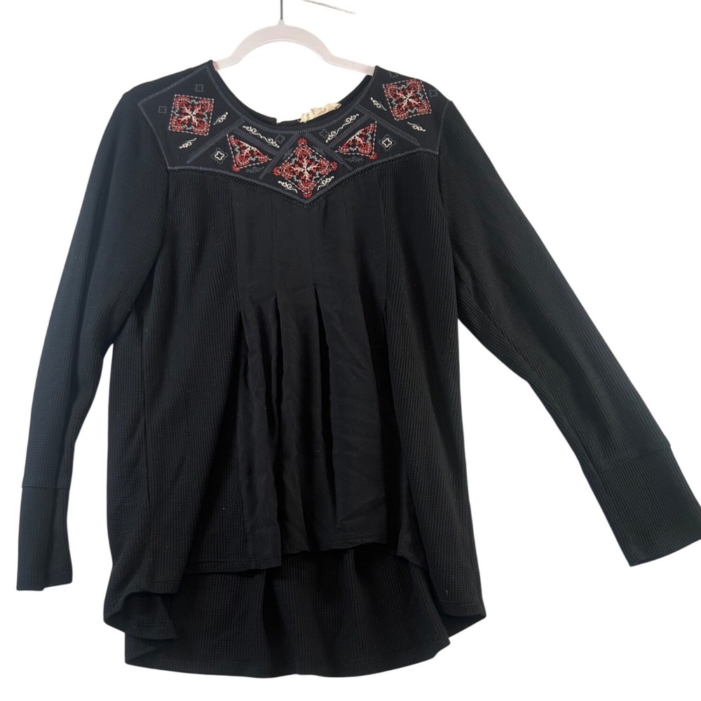 Alchemy Thread Black Embroidered Thermal Top Waffle Knit High-Low‎ AT30095058 L